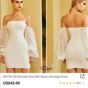 ADYCE Off Shoulder Knot Bell Sleeve Bandage Dress